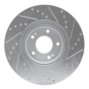 Kia Sedona Brake Rotor (1) - Front Left - R1 Concepts - Drilled & Slotted - Silver - `15-`21